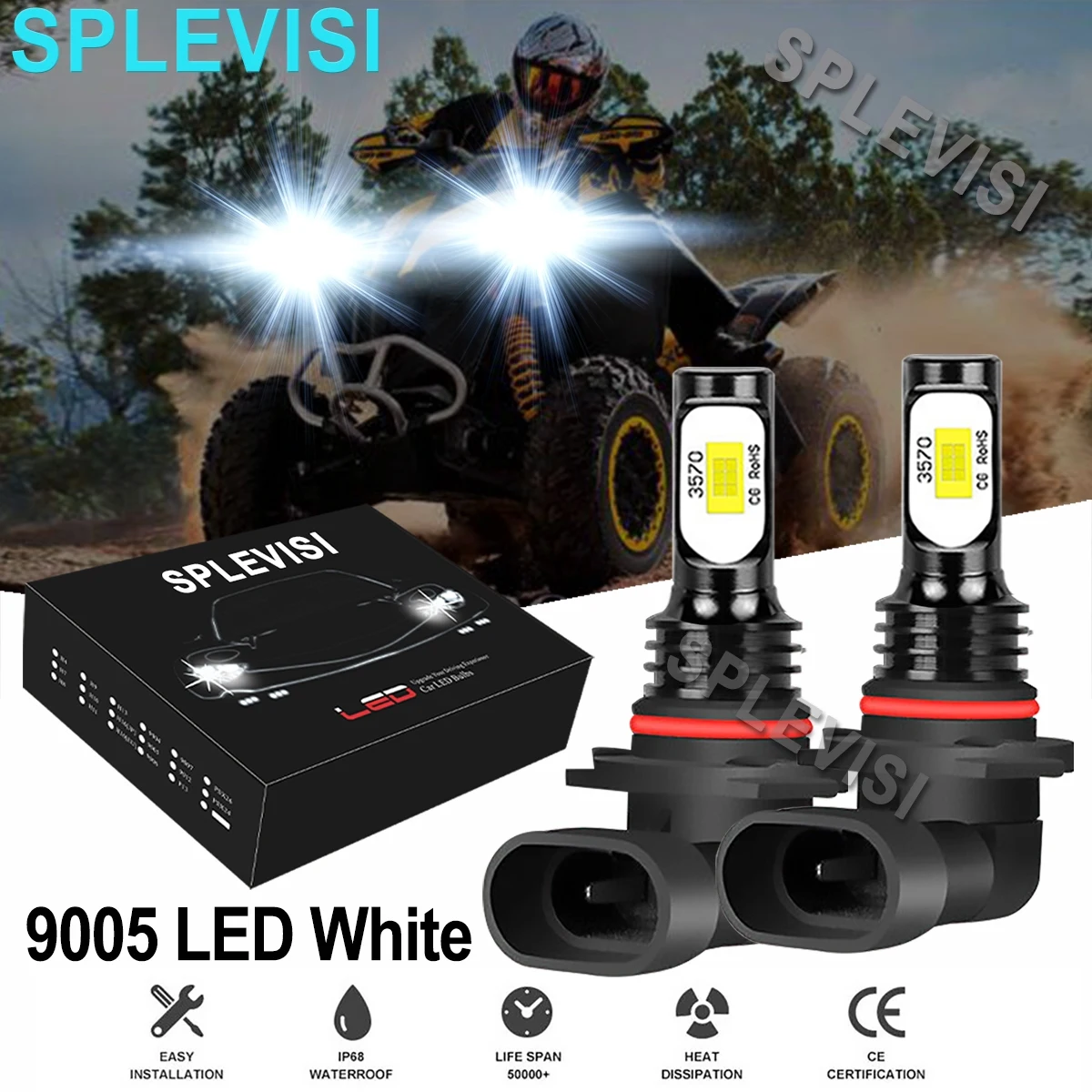 2x70W 6000k pure white LED Headlight Bulbs Kit  For Can-Am Renegade 850 2018-2020 1000 2013-2016 2017 2018 2019 1000R 2016-2019