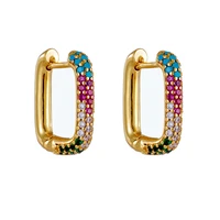 2022 new fashion women simple colorful zircon inlaid u shaped earrings women party geometric square earrings