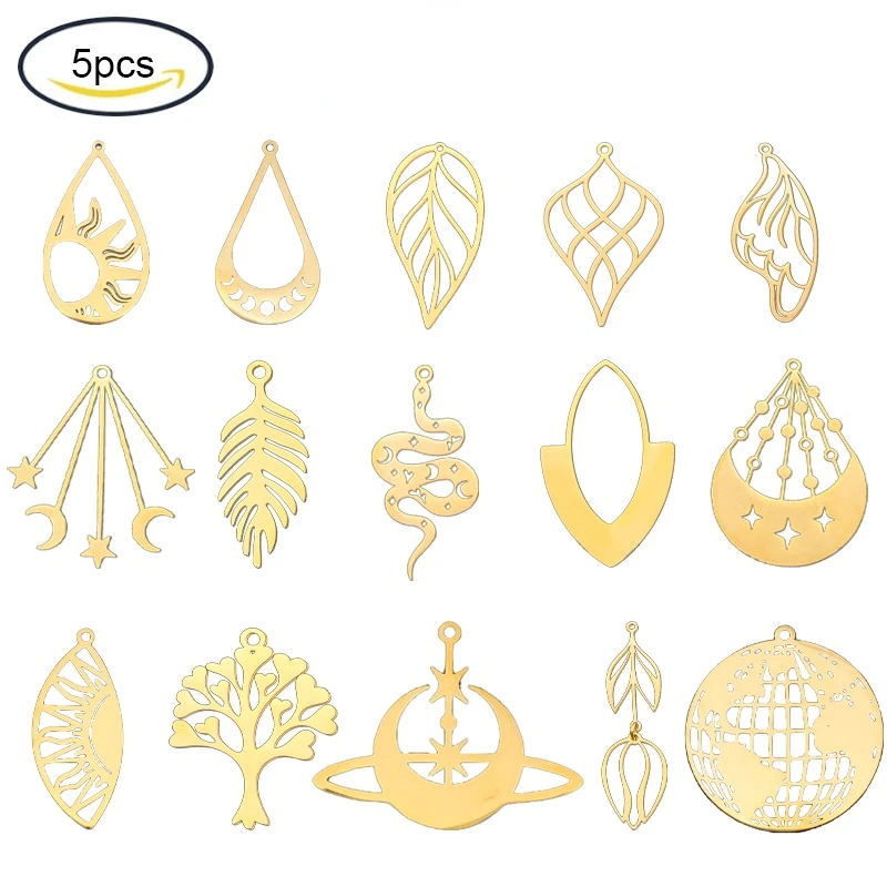 

5PC 201Stainless Steel Pendants Laser Cut Teardrop with Sun Gold Plated