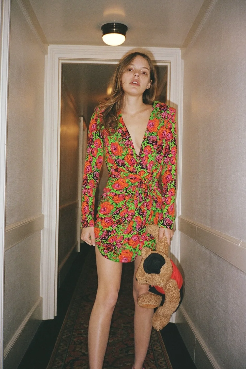 

Za 2022 Floral Print Dress Woman Elegant Long Sleeve Mini Dresses Spring New Vintage Knot Club Party Dress