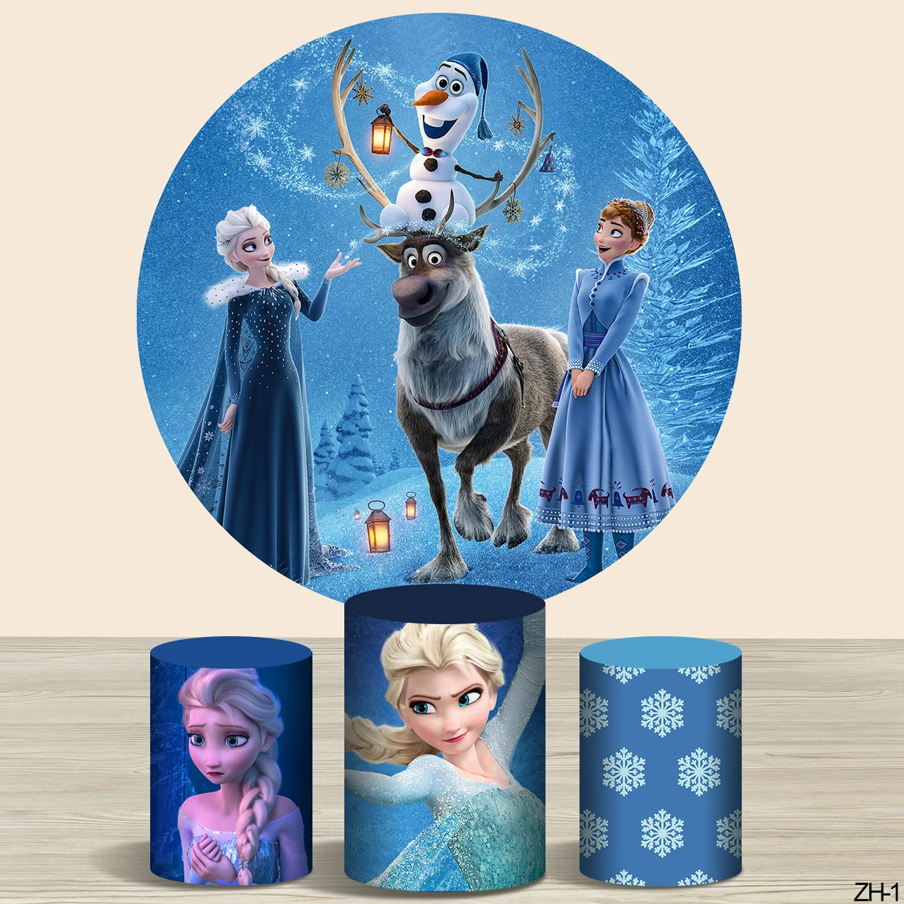 

Disney Frozen Elsa Anna Round Circle Backdrops Girls Birthday Party Cylinder Backgrounds Snowflake Snow Ice Plinth Covers