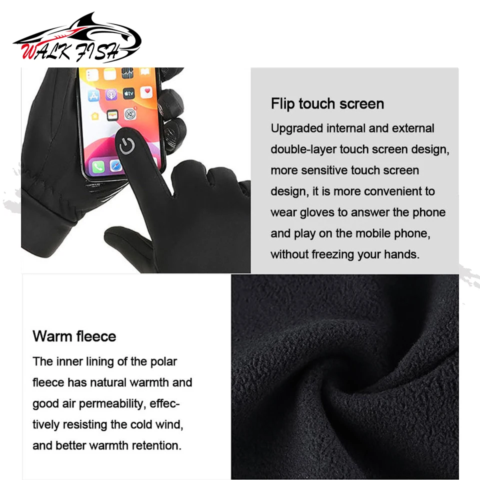 1 Пара Унисекс Зимних Перчаток Для Рыбалки Совместимые С Сенсорным Экраном