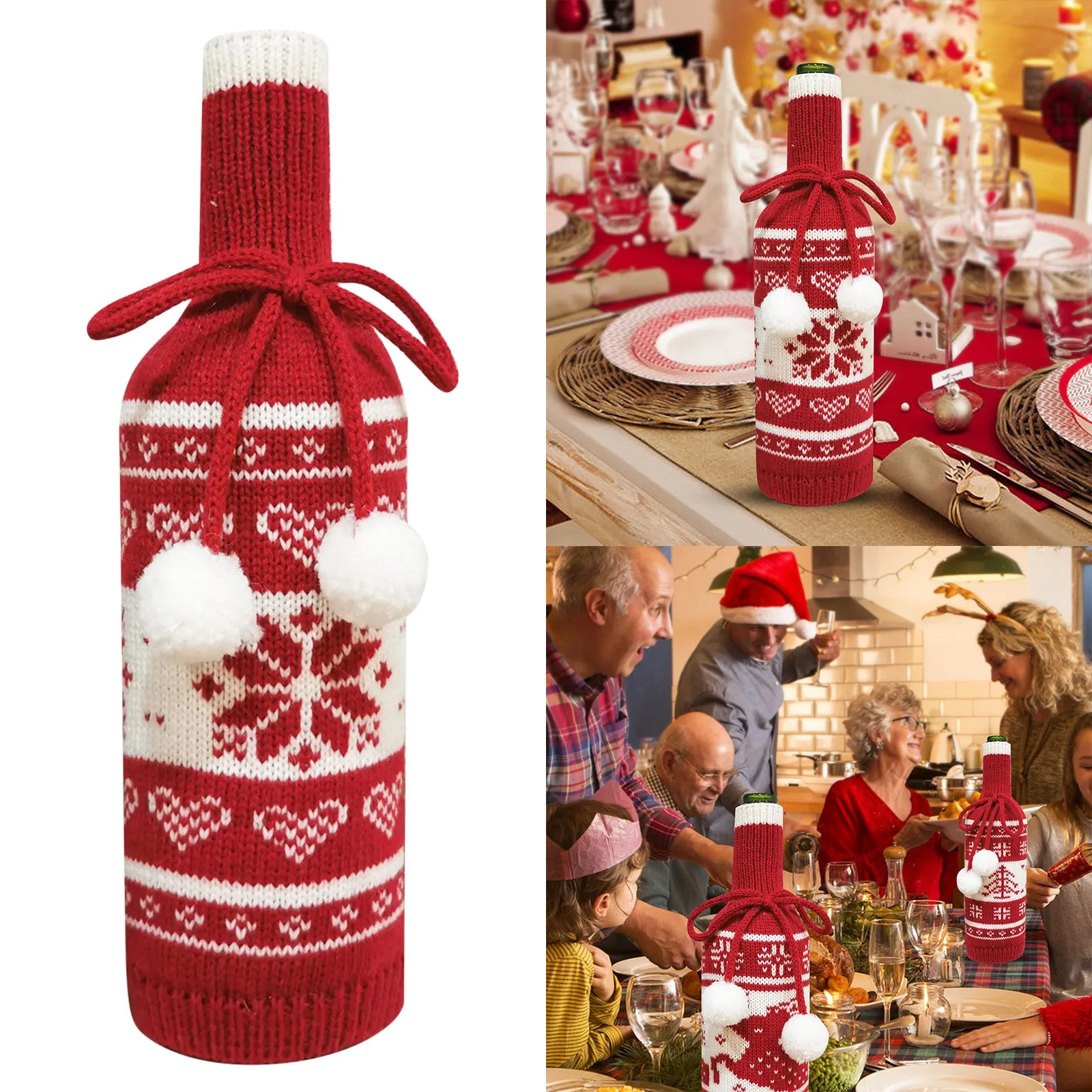 Christmas Snowflake Knitted Wine Bottle Set Creative Electric Wine Opener Cordless Coupe Glass