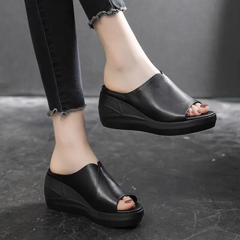

Summer Platform Shoes for Women Peep Toe Slippers Woman Wedges Ladies Slides Outside Slipper Casual Shoe Solid Color Pantuflas