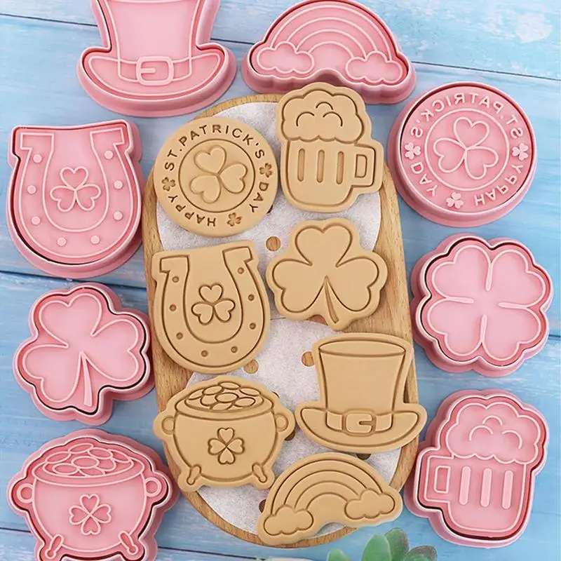 

St. Patrick's Day Biscuit Mold Irish Festival Shamrock Horseshoe Cookie Molds 8 Piece St Patrick's Day Holiday Party Baking Gift