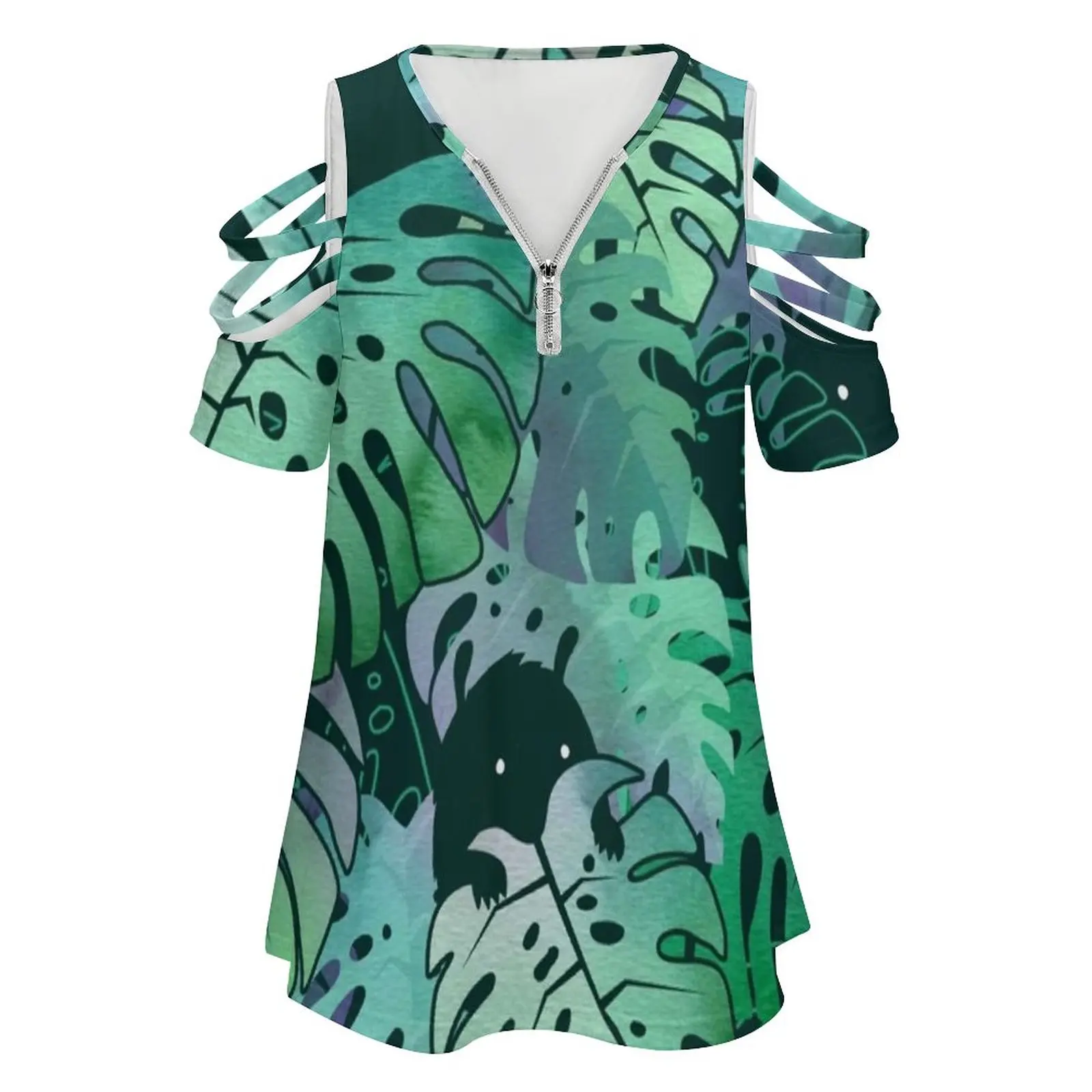 Женская блуза Monstera Monsters с открытыми плечами модная рубашка Тропическими Цветами