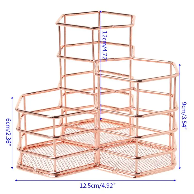 

H05A Nordic Style Makeup Storage Box Hexagon Case Brush Pen Pencil Holder Desk Organizer Iron Storage Container