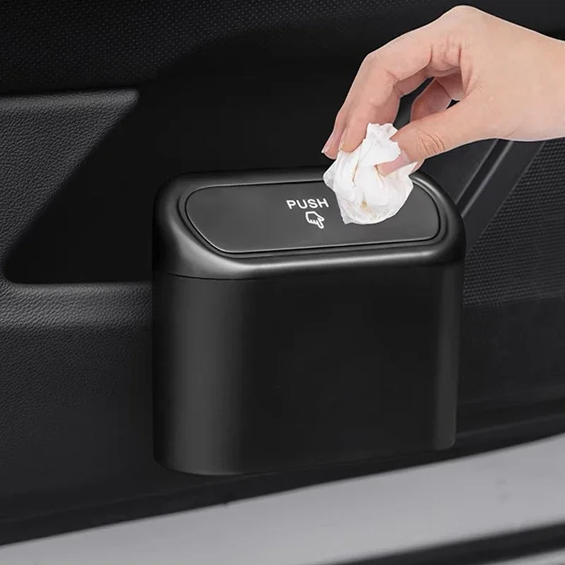 

Car Trash Bin Hanging Vehicle Garbage Dust Case Storage Box Black Square Pressing Type Trash Can Auto Interior Accessories