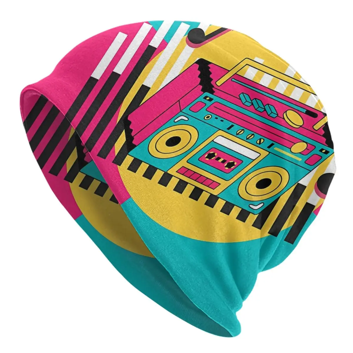 LET'S DANCE Retro Neon Design Fashion Beanie Caps Boombox Boom Box Music Skullies Beanies Ski Caps Bonnet Homme Hats