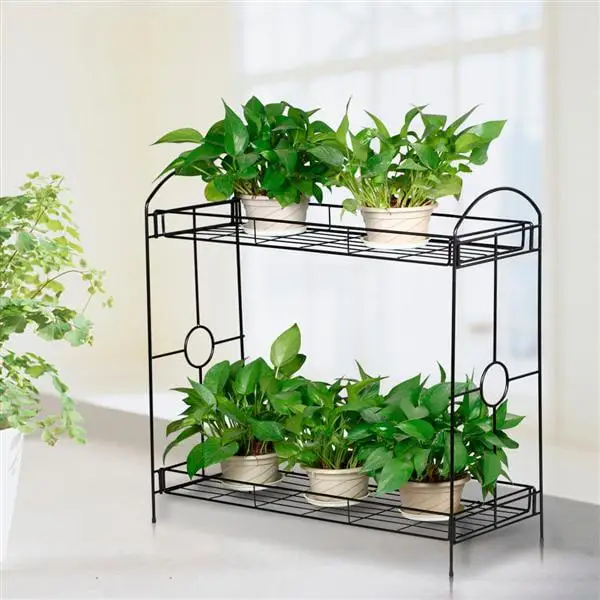 

SmileMart 2-Tier Metal Plant Stand w/Tray Design and 32-Inch Height Black