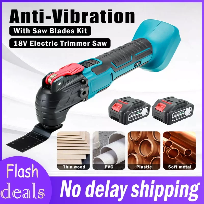 

Anti-Vibration Variable Speed Trimmer Renovator Electric Saw With 18 pcs Saw Blades Kit 18V Quick-Release Oscillating Multitool