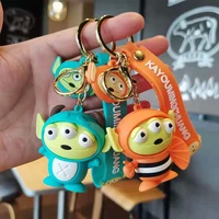 disney cartoon toy story cute three eyes alien key chain bag car doll keychain pendant cute pvc pendant keyring bag pendant