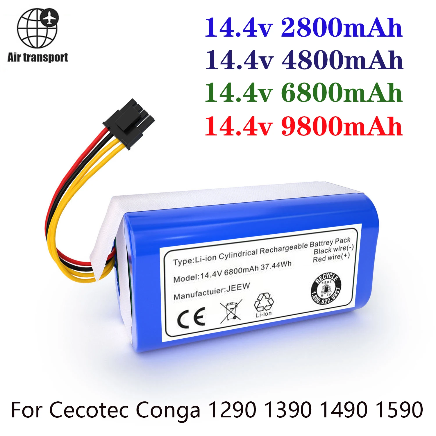 

100% new 14.4v 6800mAh Lithium-ion Battery for Cecotec Conga 1290 1390 1490 1590 Replacement Robot Vacuum Cleaner Battery