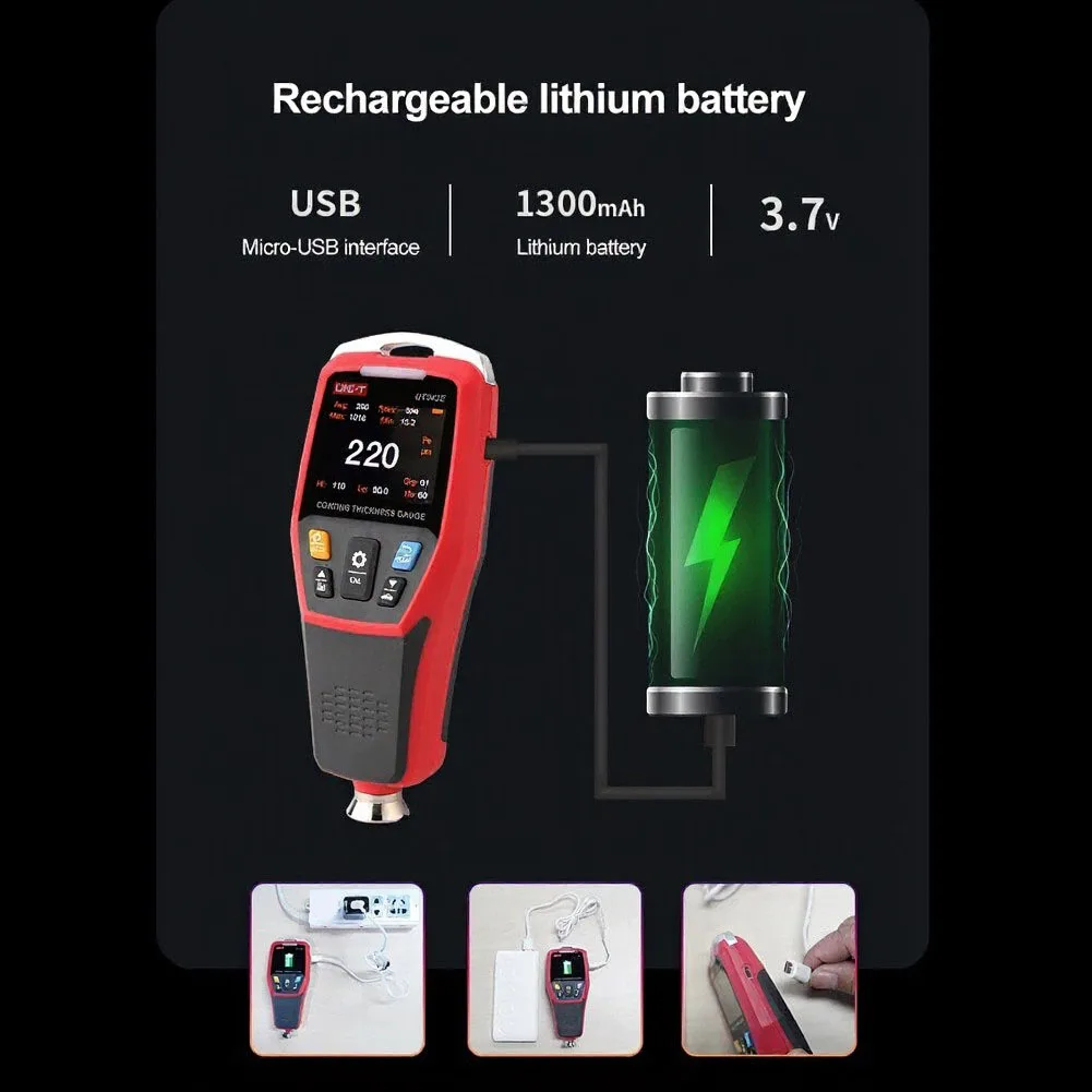 Фото Измеритель толщины покрытия UNI-T 0-2000 мкм, тестер толщины автомобильной пленки и краски с TFT-дисплеем и Bluetooth UT343A UT343D/E №4
