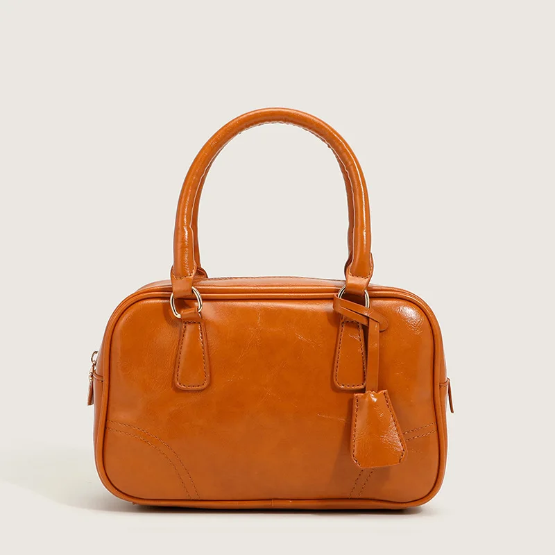 

2023 New Small Square Bag Women's Oil Wax Leather Fashion Large Capacity Handbag Retro Simple Women's Versatile Crossbody Bag