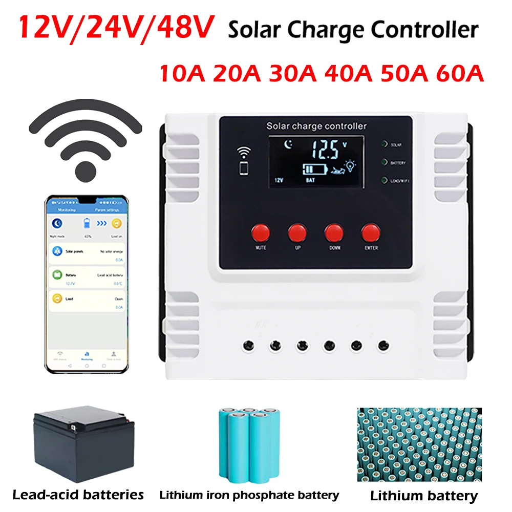 

Solar Charge Controller APP Real-Time Data Monitoring Three-Stage Charging Management 12V/24V/48V 50A 60A Solar Controller