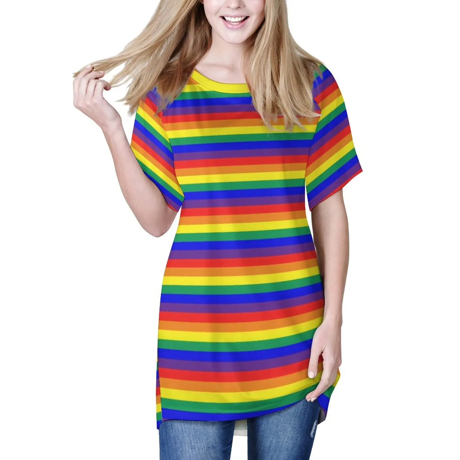 

Rainbow Stripes T-Shirt Classic Bright Pattern Cute T-Shirts Short Sleeve Street Wear Loose Tshirt Summer Tees Big Size 4XL 5XL