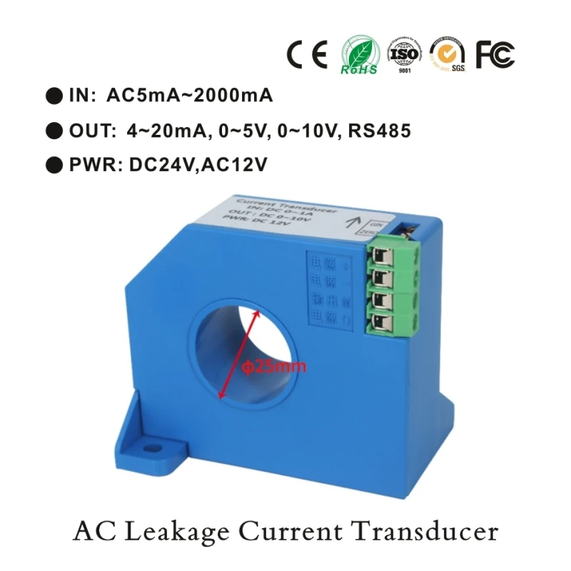 

AC 5ma 10ma 20ma Leakage Current Transmitter Analog Output 4-20ma 0-10v AC Leakage Current Sensor Transducer