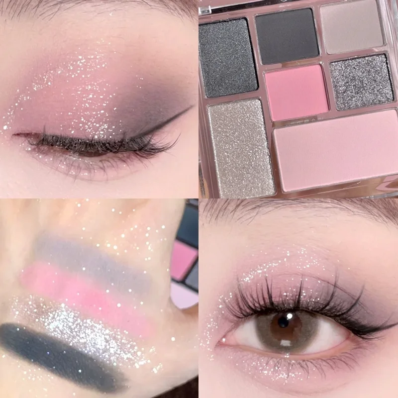 

Grey Pink Glitter Eyeshadow Palette Waterproof Lasting Easy To Color Eyeshadow Highlighter Matte Earth Color Shine Eyes Pigments