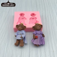 mnyb couple teddy bear soldier cartoon shaped cake silicone mold gypsum epoxy mold handmade diy baking tool gumpaste mold