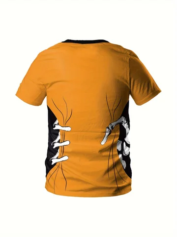 Мужская футболка с 3D принтом скелета на Хэллоуин — повседневная дышащая футболка из полиэстера с круглым вырезом и короткими рукавами для летних вечеринок