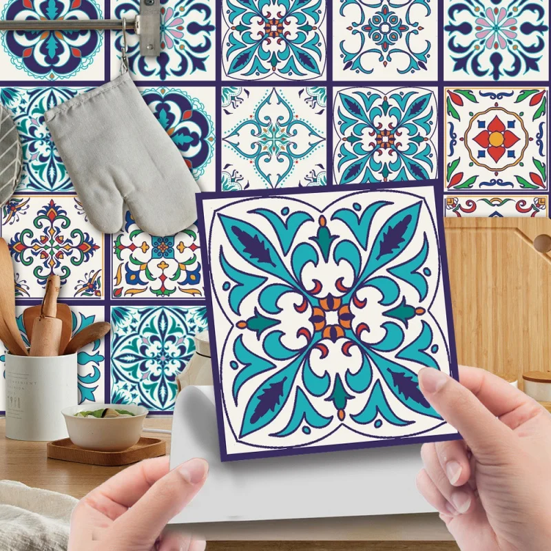 

[Wall Stickers] Et Cross-Border Film Mosaic Tile Sticker Vintage Tile Bedroom Kitchen Refurbishment Decor DIY Wall Stickers Whol