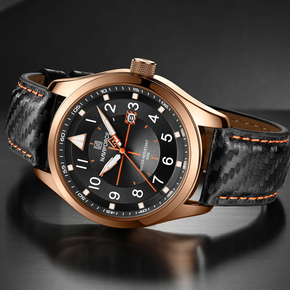 NAVIFORCE Новые Модные Военные мужские часы роскошные кожаные водонепроницаемые