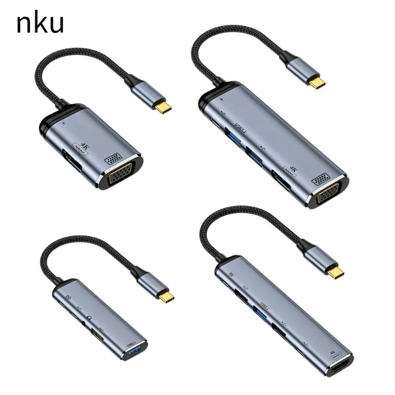 

Nku USB C Hub Thunderbolt 3 Docking Station Type-C To USB3.0 2.0 VGA HDMI-compatible Splitter Adapter PD 100W Charging Dock