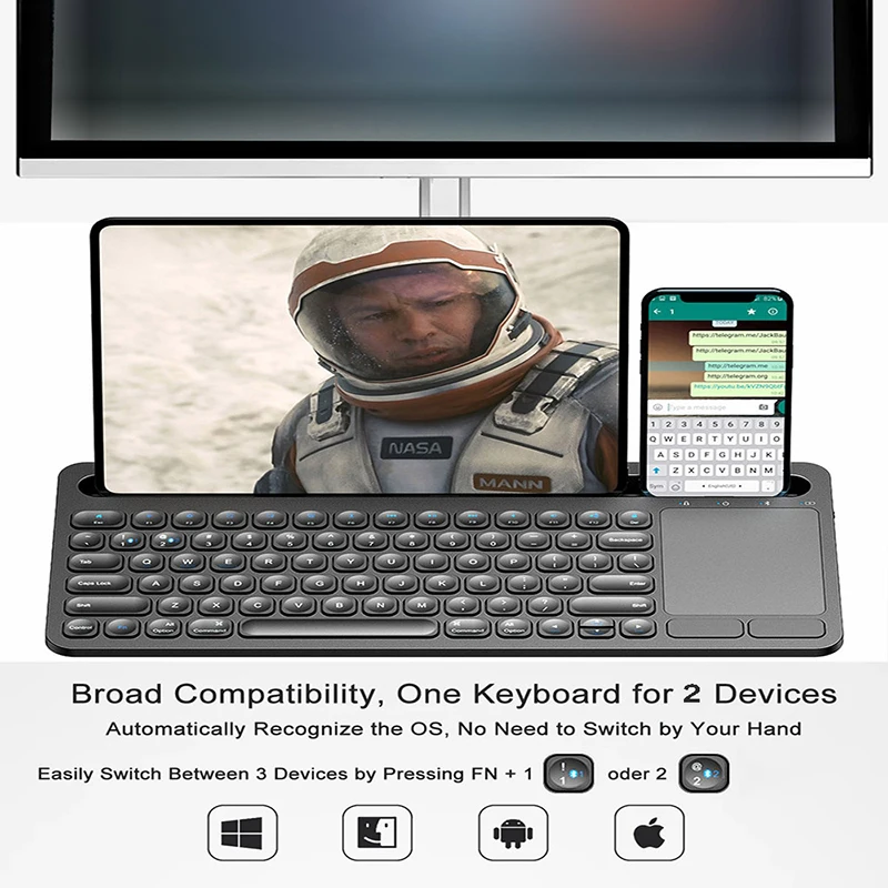 Беспроводная бесшумная клавиатура с двойным Bluetooth держателем для телефона и