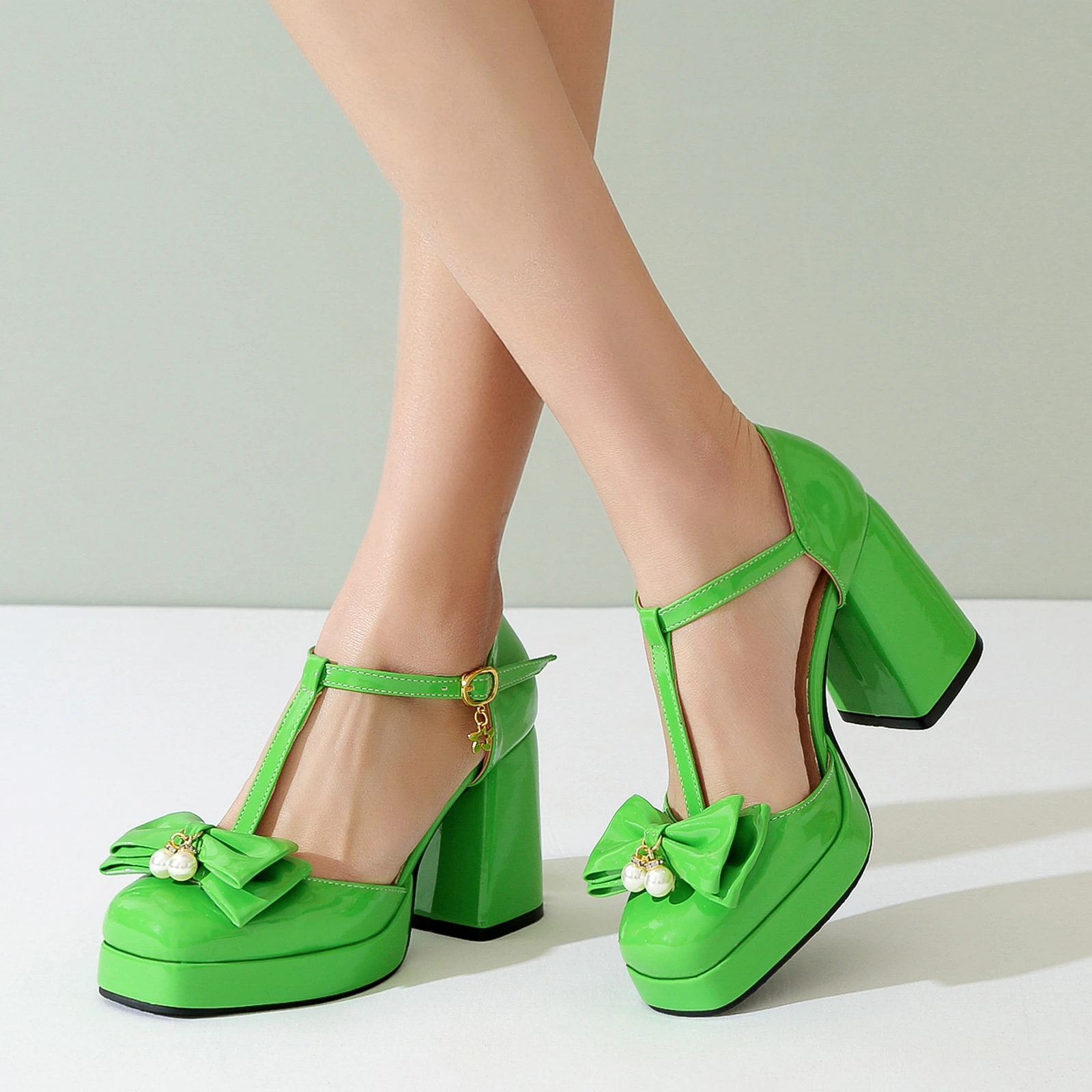 Square Toe Mary Janes Patent Leather T Strap Platform Block Heel Pumps Ankle Strap Pumps Lolita Shoes Kawaii Japanese Shoes