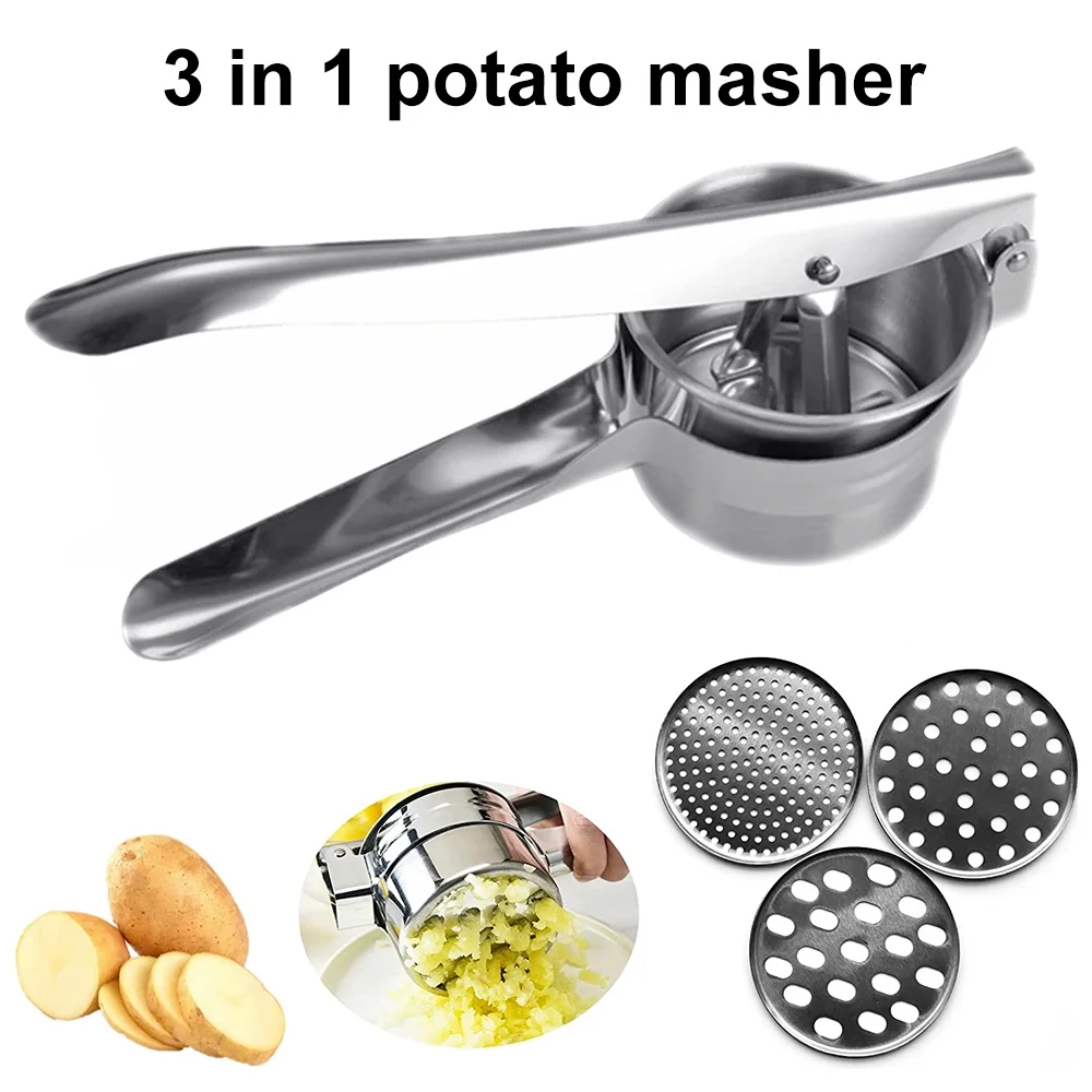 

1Set Potato Mashers Kitchen Cooking Tools Stainless Steel Pressure Mud Puree Vegetable Fruit Press Maker Garlic Presser