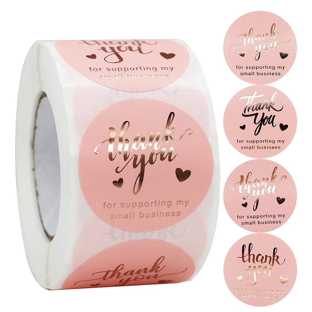 

500pcs Thank You Sticker Envelope Seal Labels Pink Heart Round Stickers For Wedding Party Gift Wrap Decor Sealing Stickers