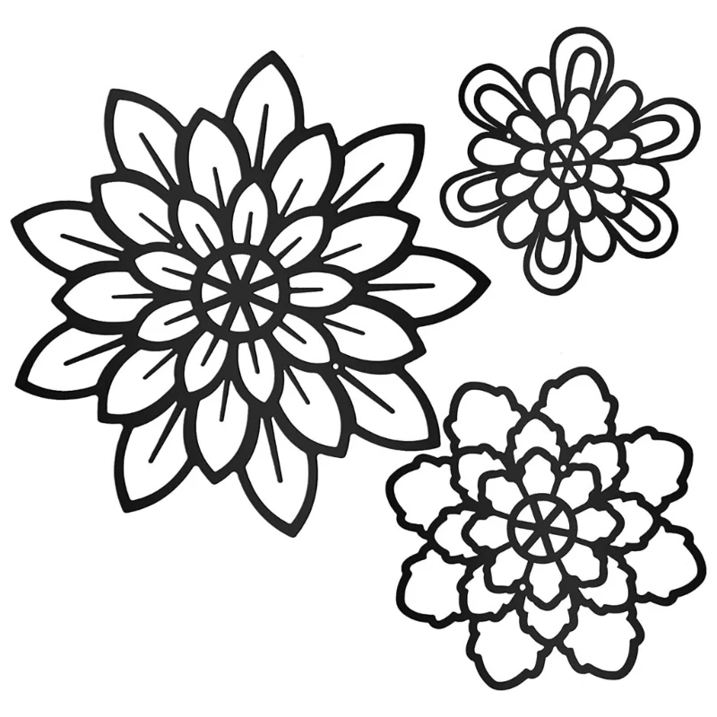 

Metal Flower Wall Pendant Floral Plant Sculpture Minimalist Room Art Black Decor