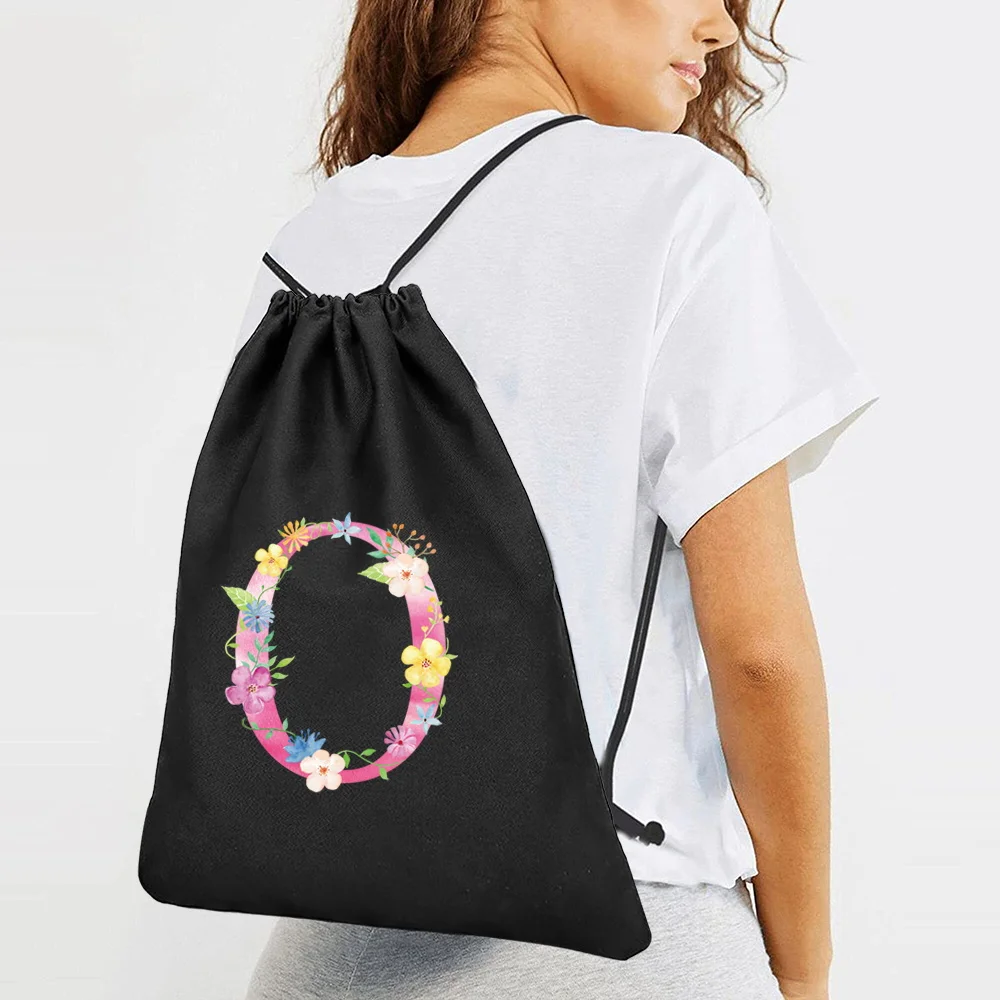 

Women Bags Canvas Drawstring Backpack Tote Phone Shoulder Shopping Bag Pink Letters Print Harajuku Youth Large Travel Organizer