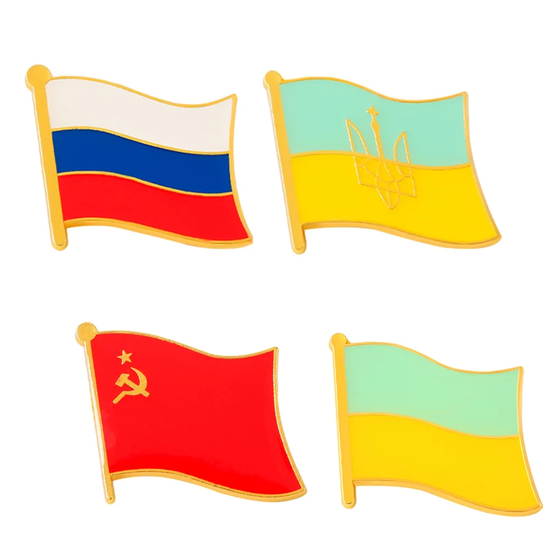 

National Flag Pin Russia Ukraine Flags Lapel Pins Badges Rozety Papierowe Icon USSR CCCP Brooches Jewelry Gift Wholesale