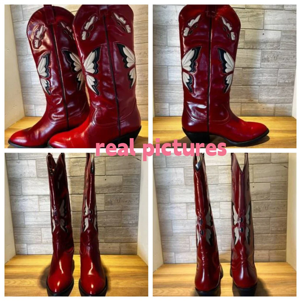 Women's Vintage Retro Western Cowboy Sewing Floral Boots 2023 Knee High Embossed Butterfly Cowgirl Shoes
