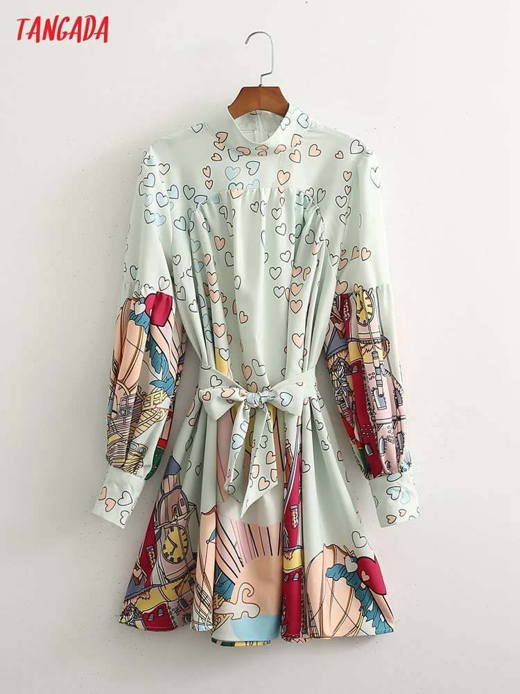 

Платье-мини женское офисное с цветочным принтом и воротником-стойкой