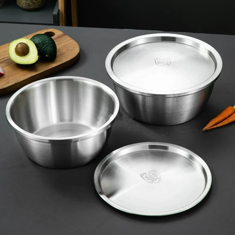 

Thicken 304 Stainless Steel Salad Egg Mixing Bowls with Lid Flour Soup Bowl European Kitchen Utensils Vegetable Fruit Basin