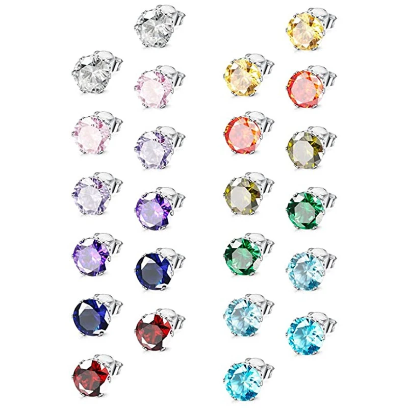 

New Simple Round Cubic Zirconia Stud Earrings for Women 12 Colors Available Daily Wear Fashion Versatile Hot Jewelry 2021