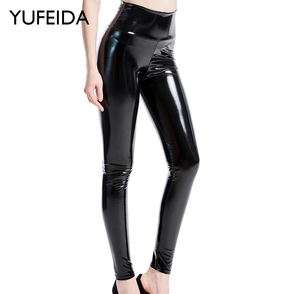 

YUFEIDA Women Shiny Wet Look Leather Leggings Trousers Womens High Waist Faux Latex Bodycon Pencil Pants Stretch Trouser Legging