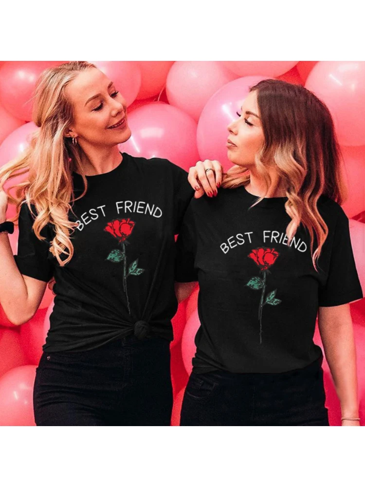 

Women Summer T-shirt Harajuku Best Friend Letters Printed Tshirt Vintage Clothes Casual Sister Tshirt BFF Shirts Female Tops