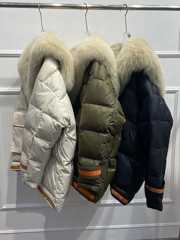 Women Winter Thick Real Fox Fur Collar Goose Down Parka Jacket Oversize Winter Parka Jacket