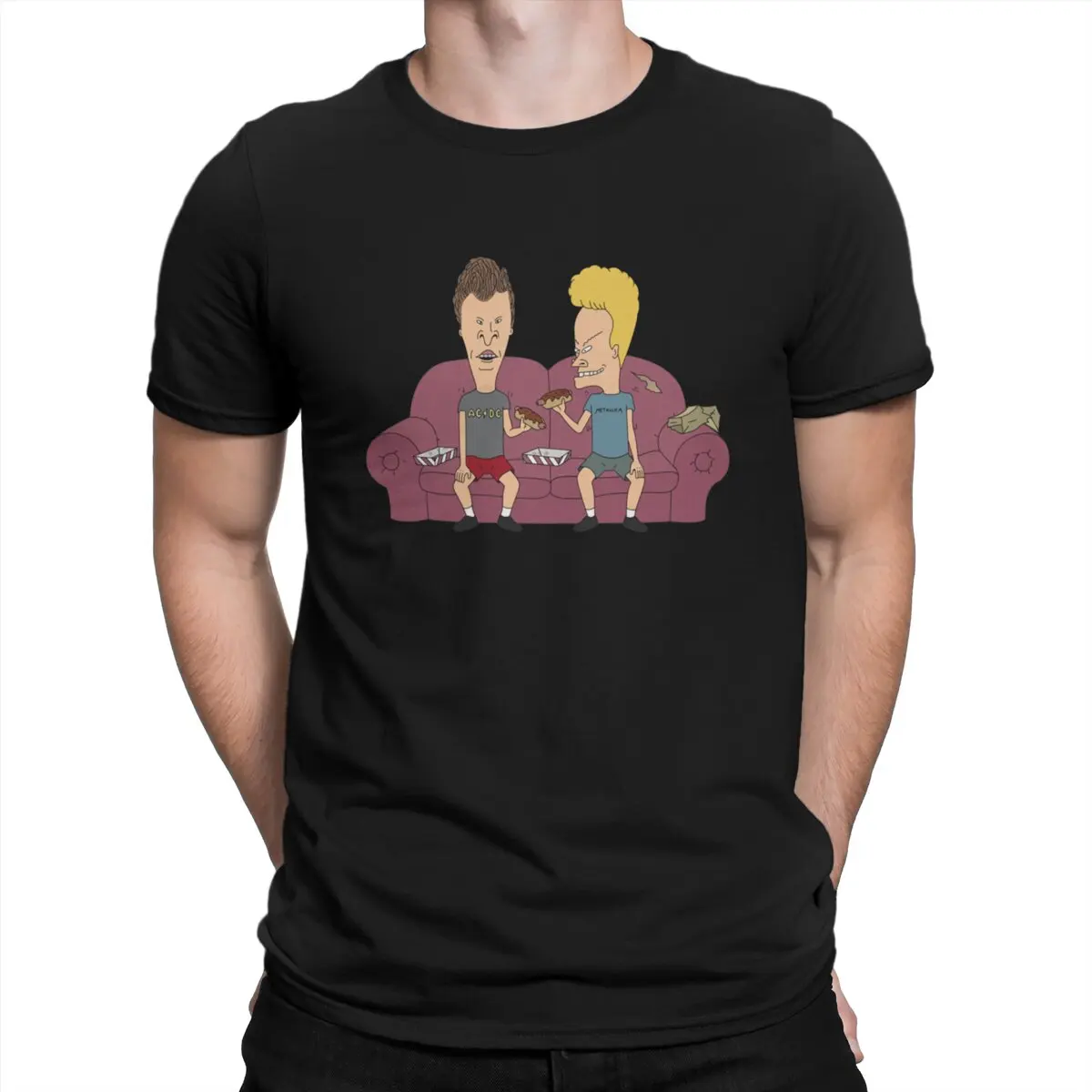 

Eating Hotdogs Delicious MTV T-Shirts Men Beavis And Butthead Vintage 100% Cotton Tee Shirt Round Collar Short Sleeve T Shirt