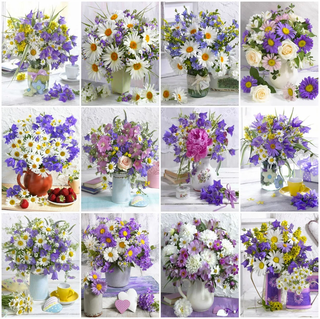 

5D Rhinestone Embroidery Rose Daisy Flower Diamond Painting Cross Stitch Set Hand Inlaid Art Home Wall Art Decoration Gift