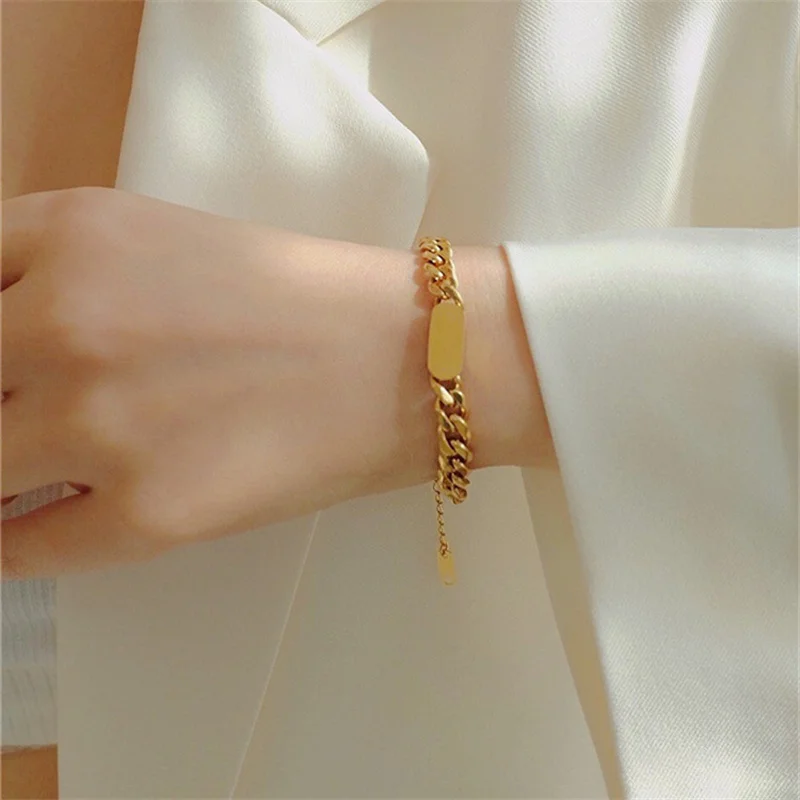 

New Fashion Stainless Steel Punk Hip Hop Gold Color Geometric Cuban Link Bracelet For Women Man Trend New Party Gift Jewelry