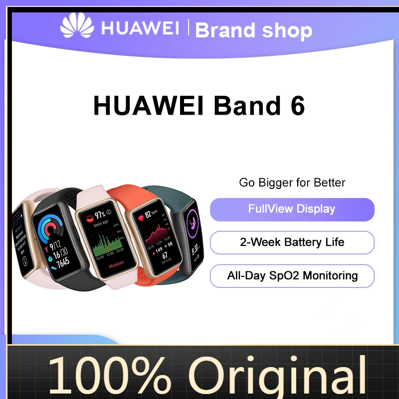

Оригинальный Смарт-браслет Huawei Band 6, светодиодный экран, датчик пульса, мониторинг сна, термометр, NFC смарт-браслет