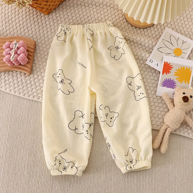 0-6 Yrs Kids Pants For Toddler Boys Girls Summer Poplin Cotton Trousers Thin Breathable Prevent Mosquito Cartoon Pants Beach Pan images - 6