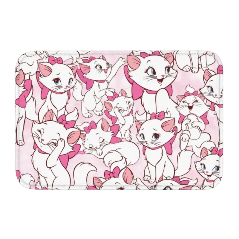 

Marie Cat On Pink Floor Door Bath Kitchen Mat Anti-Slip Outdoor Cartoon Doormat Bedroom Balcony Entrance Rug Carpet Footpad