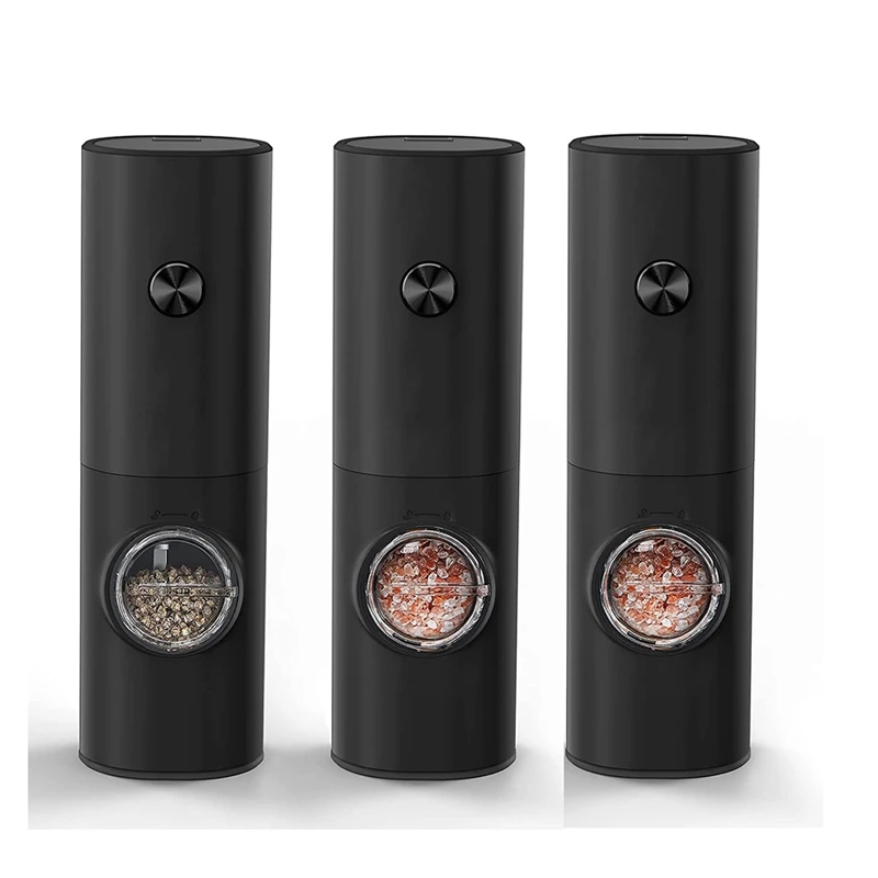 

3 PC Battery Operated Automatic Salt And Pepper Grinder Set Mill Adjustable Coarseness Pepper Mill Black Plastic