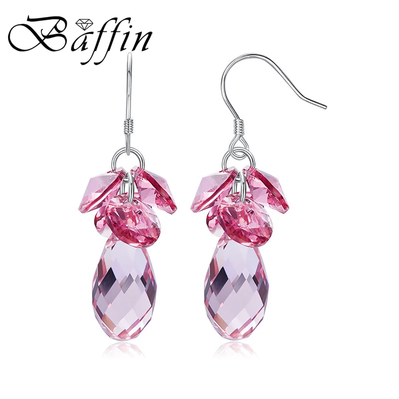 

New Fancy Stone Drop Earrings For Women Wedding Pink Tassel Crystals From Austria Romantic Silver Color Hanging Jewelry S925 Pin